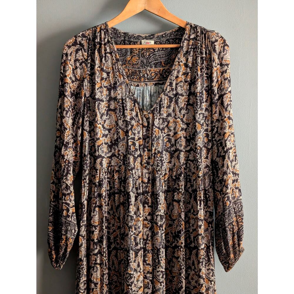 Faherty Toluca Floral Tiered Maxi Boho Chic Festival Dress Bordeax Cottagecore